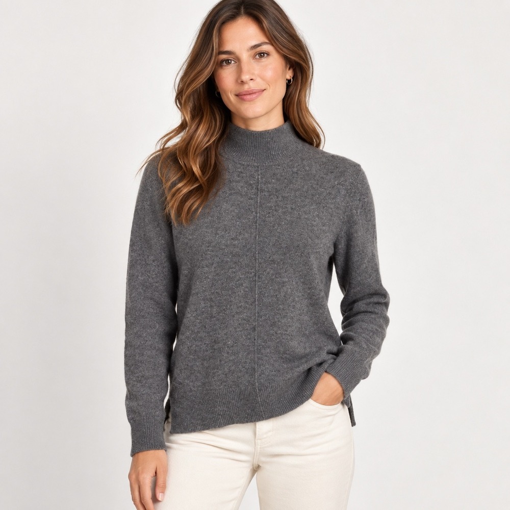 41 Hawthorn Womens S 100% Cashmere Mock Neck Sweater Dark Gray Luxury Parisian
